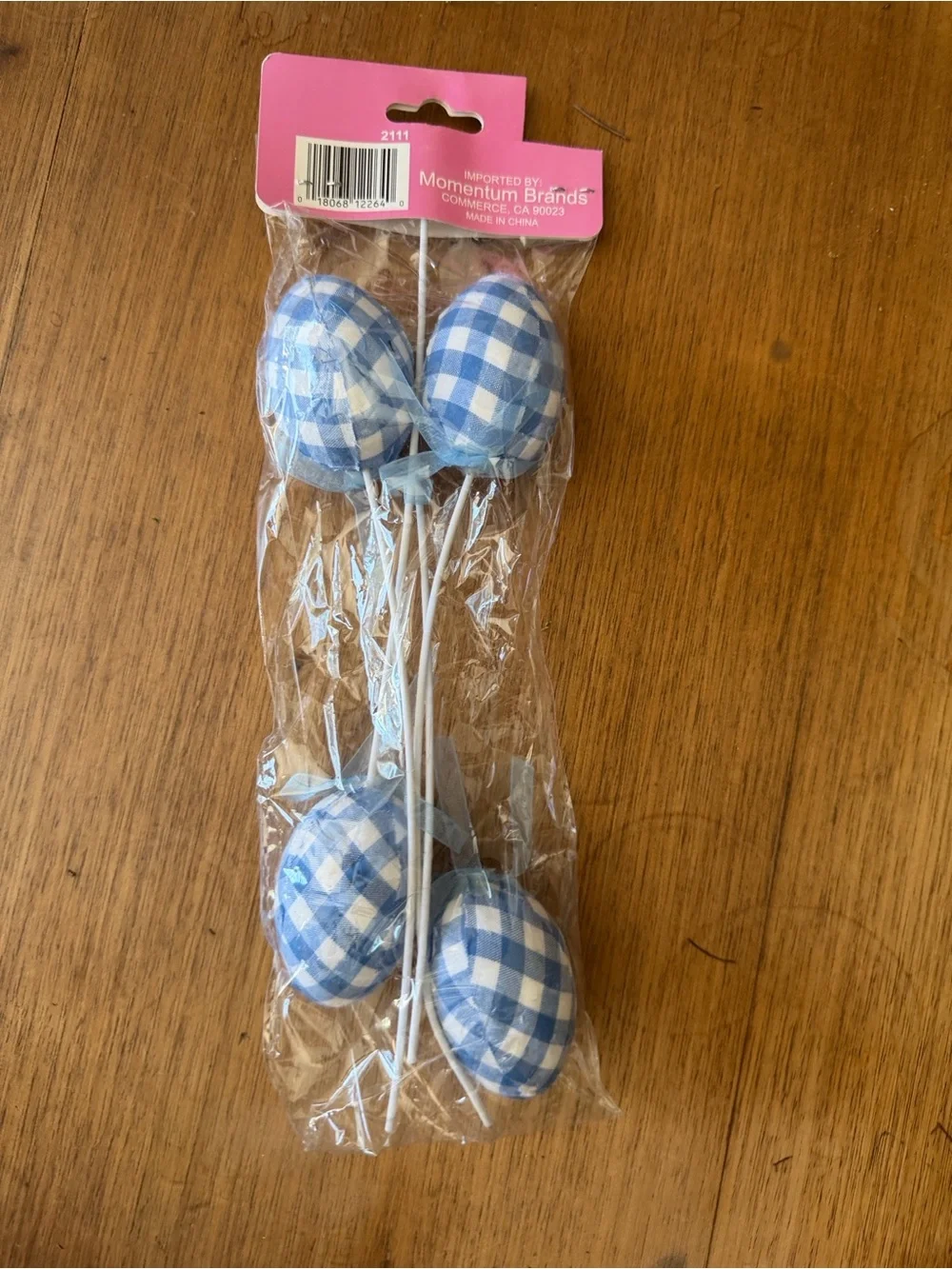 Hobby Lobby Blue Gingham Egg Picks - Set of 8 Decorative Stemmed Eggs